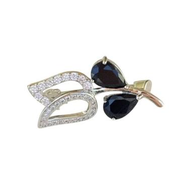 Imagem de Broche Flor de Tulipa com Pedras de Zircônia em Base Prateada - Pistac