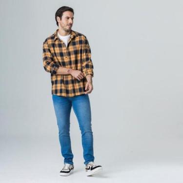 Imagem de Camisa xadrez rock&soda laranja masculina, GG