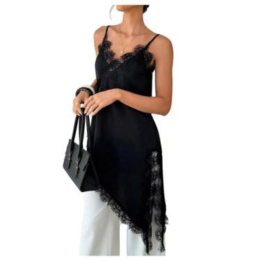 Imagem de Camisola de renda assimétrica Top Verdusa com decote em V para mulhere
