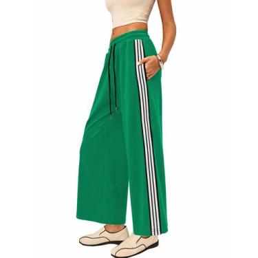 Imagem de Calça esportiva feminina Lumister, cintura alta, perna larga, verde