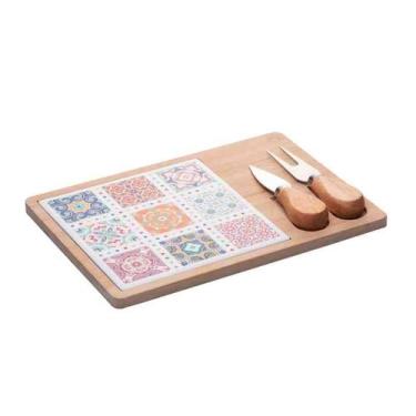Imagem de Conjunto para Queijo Bandeja de Bambu, Talheres e Ladrilho Wolff