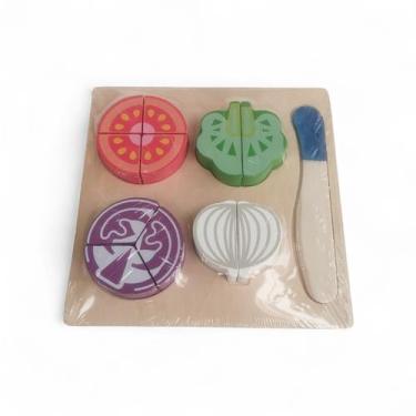 Imagem de Kit Cozinha de Madeira Frutas e Legumes para Cortar Brinquedo Educativ