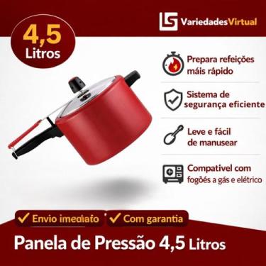 Imagem de Panela De Pressão Antiaderente 4,5lt De Aluminio Teflon Cor Vermelha -