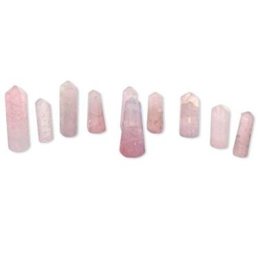 Imagem de 05 Mini Pontinha de Quartzo Rosa Furado para Pingente - Furo por Cima 