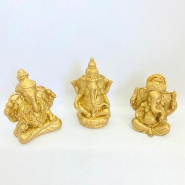 Imagem de Imagem Trio Ganesh Dourado   Escultura Resina 07 cm - Lua Mistica