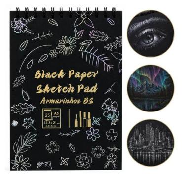 Imagem de Sketchbook Pad Caderno Desenho Artístico Ilustração Papel Preto 150g/m