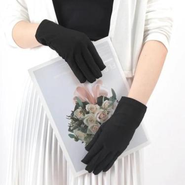 Imagem de Luvas Femininas Elásticas Com Proteção UV Para Dirigir, Pretas E Branc