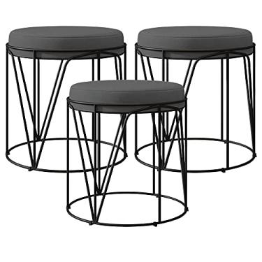 Imagem de Kit 03 Puffs Decorativo Aramado Preto Zaya L02 Suede Cinza - Lyam Decor