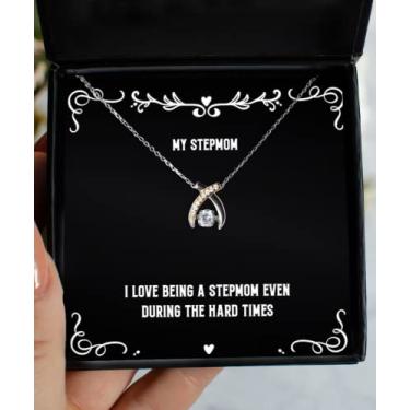 Imagem de SpreadPassion Presentes perfeitos para madrasta, colar dançante I Love Being A Stepmom Even During The Hard Times, mordaça de fúrcula, para mãe de filho