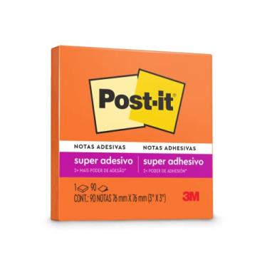 Imagem de Post-it, 3M, Bloco de Notas Super Adesivas Laranja Neon 76 mm x 76 mm - 90 folhas