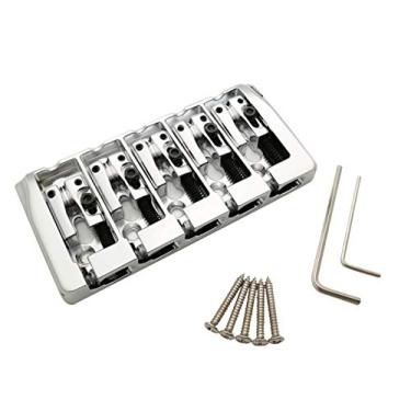 Imagem de Guyker Ponte de baixo de 5 cordas com selas de zinco de bloqueio – Pontes tipo A de carga dupla espaço 19 mm de substituição para Jazz Bass ou instrumentos elétricos de precisão (Cromo)