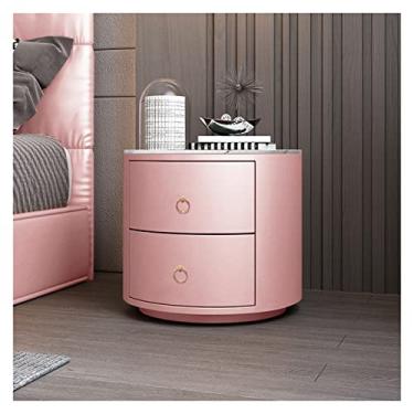 Imagem de Mesas de cabeceira redondas de couro para quarto simples de couro de ardósia mesa de cabeceira de vidro temperado com gavetas Mesas de cabeceira para quarto (cor: 04, tamanho: Bancada branca)