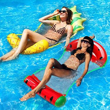 Imagem de Camlinbo Pacote com 2 boias de piscina para adultos, rede de água inflável, multiuso, confortável, inflável, lounge, piscina, abacaxi, melancia, piscina, boia, rede boia