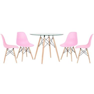 Imagem de KIT - Mesa Eames com tampo de vidro 90 cm + 4 cadeiras Eiffel DSW