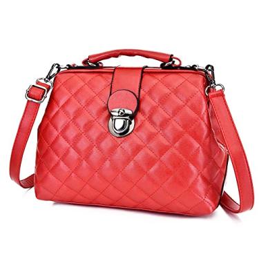 Imagem de Bolsa tiracolo clássica com alça superior para mulheres Bolsas de ombro de couro fashion acolchoada bolsa de ombro, Vermelho