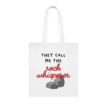 Imagem de They Call Me The Rock Whisperer, sacola divertida, bolsa de ombro, bolsas reutilizáveis, cesta de Natal de aniversário, ideia de presente, Branco