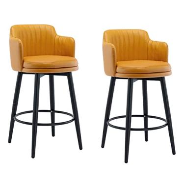 Imagem de 65cm Altura Bancos de Bar Giratório Conjunto de 2 com Costas Ilha de Cozinha Bancos de Bar Altura do Balcão, Couro Nappa Pernas de Metal Preto Apoio para Os Pés Preto para Bar Home Bars Sala de Jantar