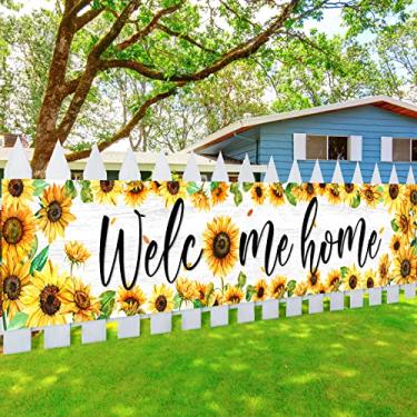 Imagem de Breling Grande Welcome Home Banner Decorações Girassol Sinal de Boas-vindas para Casa Quintal Bem-vinda Banner de Girassol para Lugar Militar Implantação Devolução Suprimentos de Festa, 98 x 18 Polegadas