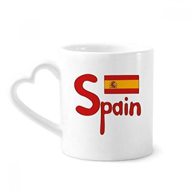Imagem de Caneca com estampa vermelha bandeira nacional da Espanha café cerâmica copo de coração de vidro