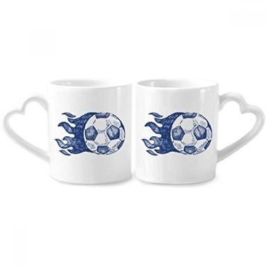 Imagem de Conjunto de canecas de porcelana de casal de futebol padrão azul chama de futebol conjunto de canecas de cerâmica para amantes do