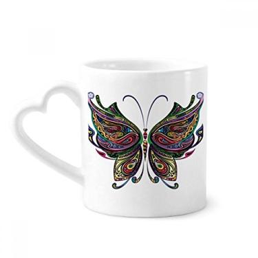 Imagem de Linda borboleta colorida com asas decorativas caneca café cerâmica copo de coração de vidro