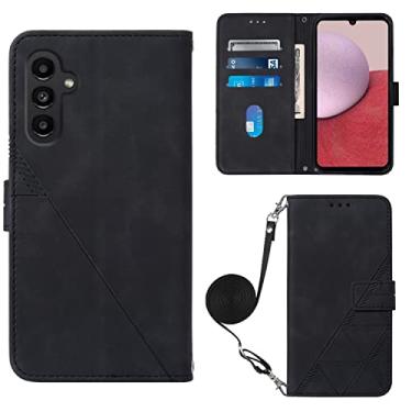 Imagem de Capas de telefone em relevo de negócios Samsung Galaxy A14 A 14 5G Capa de couro com slots de cartão de luxo clipe de carteira à prova de choque capa de telefone Samsung A14 5G capas (preto, Samsung A14 5G)