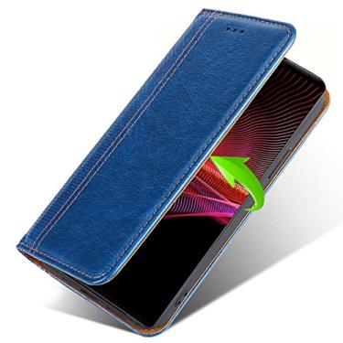 Imagem de DENSUL Capa de couro para Sony Xperia 5 IV, capa carteira slot para cartão flip suporte magnético proteção contra quedas capa fólio, azul