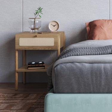 Imagem de Mesa de Cabeceira 1 Gaveta Palhinha Pé Madeira Oslo Artesano Hanover