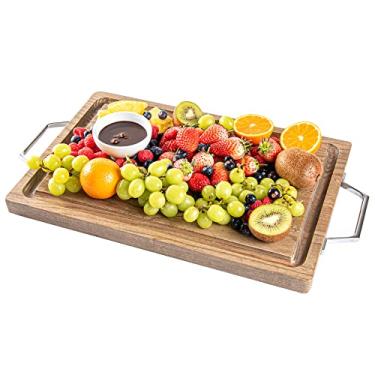 Imagem de Campagna Bandeja de madeira de 53 cm x 30 cm, 1 tábua de corte de madeira cromada – Retângulo, com alças, tábua de charcutaria de madeira de freixo natural, para frutas, queijo e carne – restaurante