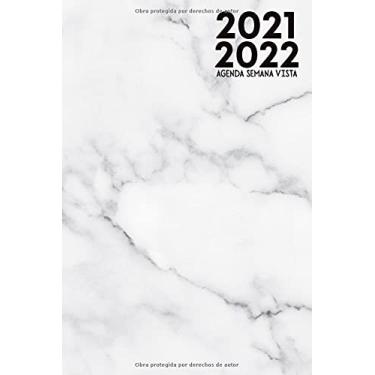 Imagem de Agenda Semana Vista: Contactos , mis contraseñas , objetivos , lista de tareas , notas , ... | 2 páginas = 1 semana | A5 193 pagine |Marmol | Regalo mujer hombre familia y amigos