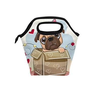 Imagem de Lancheira lancheira para piquenique escritório ao ar livre fofo cachorro pug na caixa para transporte térmico Gourmet bolsa térmica térmica térmica