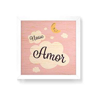 Imagem de Arte Maníacos Quadro decorativo com moldura caixa branca em Madeira - Nosso Amor Fundo Rosa - 30x30cm