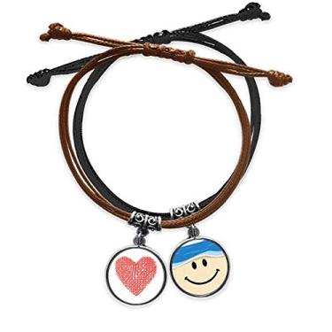Imagem de DIYthinker Pulseira de couro rosa com desenho de grafite para dia dos namorados com corrente de mão e rosto sorridente