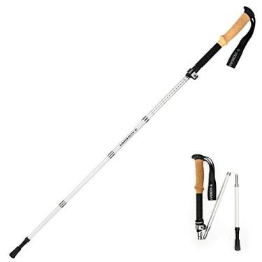 Imagem de 1 poste de caminhada de fibra de carbono – Bengalas dobráveis e telescópicas com alça de cortiça natural e empunhaduras de EVA estendidas, bastões de caminhada ultraleves e fortes para mochilão, acampamento