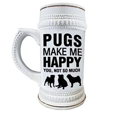 Imagem de Caneca de cerâmica para manchas de cerveja Pugs Make Me Happy 650 ml com acabamento dourado decorativo