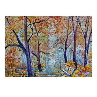Imagem de ColourLife Quebra-cabeças de arte presente para adultos e adolescentes lindos jogos de quebra-cabeça de madeira com paisagem de outono pintada, 500 peças, multicolorido