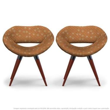 Imagem de Kit 2 Cadeiras Beijo Colmeia Marrom E Laranja Poltrona Decorativa Com