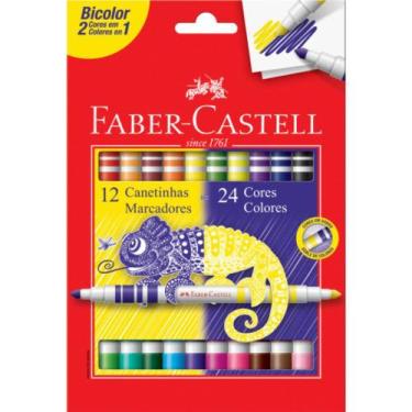 Imagem de Canetinha Hidrogafica 24 Cores Bicolor 12 Canetas Faber Castell