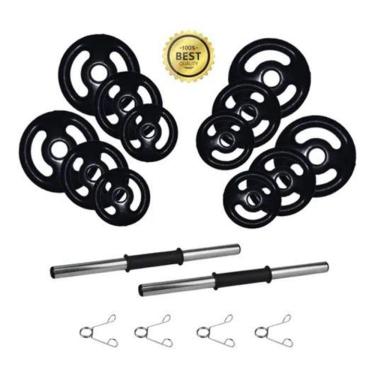 Imagem de Kit 24Kg Anilha/ Halteres Emborrachado Premium + Barra Oca