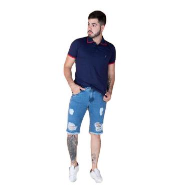 Imagem de Bermuda Jeans Masculina Com Puidos Barra Desfiada Lançamento-Masculino