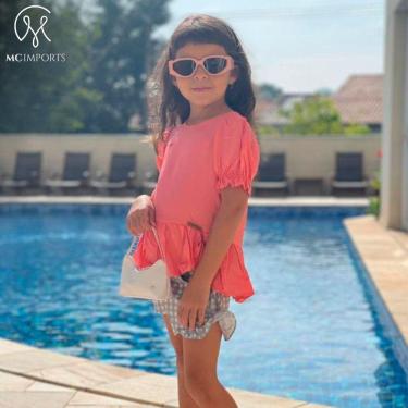 Imagem de Conjunto Infantil Menina Shorts Xadrez e Blusa Salmão Menina