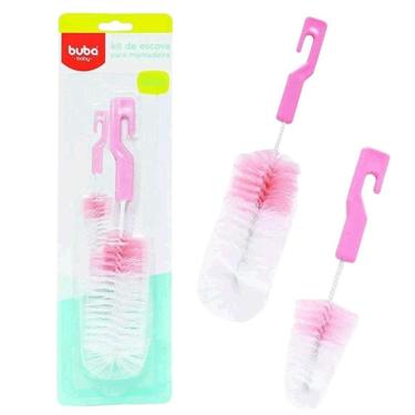 Imagem de Kit de Escovas Rosa para Mamadeira e Bico Buba Baby