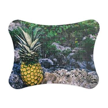 Imagem de Moldura de quebra-cabeça natureza com folha de abacaxi, moldura de quebra-cabeça para decoração de imagem