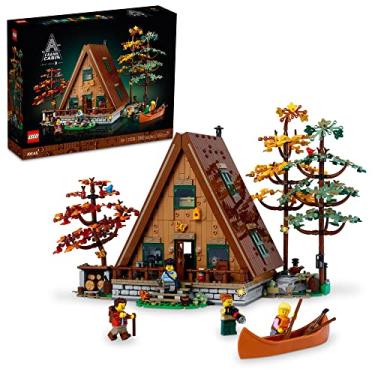 Imagem de LEGO Conjunto de exibição colecionável Ideas A-Frame Cabin 21338, kit de modelo montável para adultos, presente para amantes da natureza e arquitetura, inclui 4 miniaturas personalizáveis