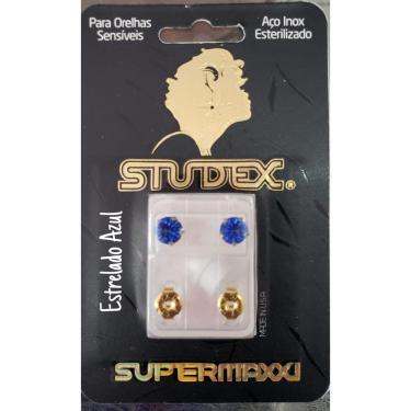 Imagem de Brinco Studex Supermaxxi Dourado Estrelado Azul L6109y