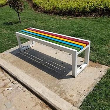 Imagem de Banco Resistente Do Parque Bancos De Jardim Ao Ar Livre Assento Do Pátio Metal Ferro Fundido Madeira Maciça Ripados 2-4 Lugares Bancos De Móveis Internos/quintal,Branco,120cm,Enchanting12
