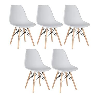 Imagem de Loft7, Kit 5 cadeiras Charles Eames Eiffel DSW com pés de madeira clara