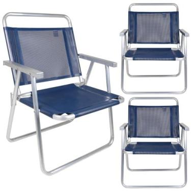 Imagem de 3 Cadeiras De Praia Dobravel Alta Em Aluminio Oversize Azul  Mor