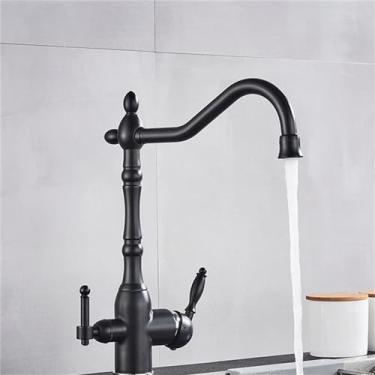 Imagem de Torneira de cozinha preta com filtro de água potável, alça dupla, purificador de latão, pia, água quente e fria, preta