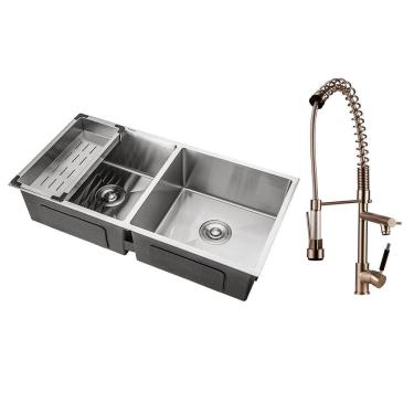 Imagem de Kit Cuba para Cozinha Tukano e Torneira Misturador Monocomando Extensível Ituí - Prata